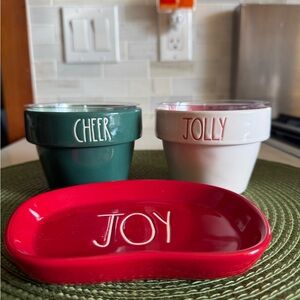 Holiday Cheer and Jolly Ceramic Planters Set - Green and White